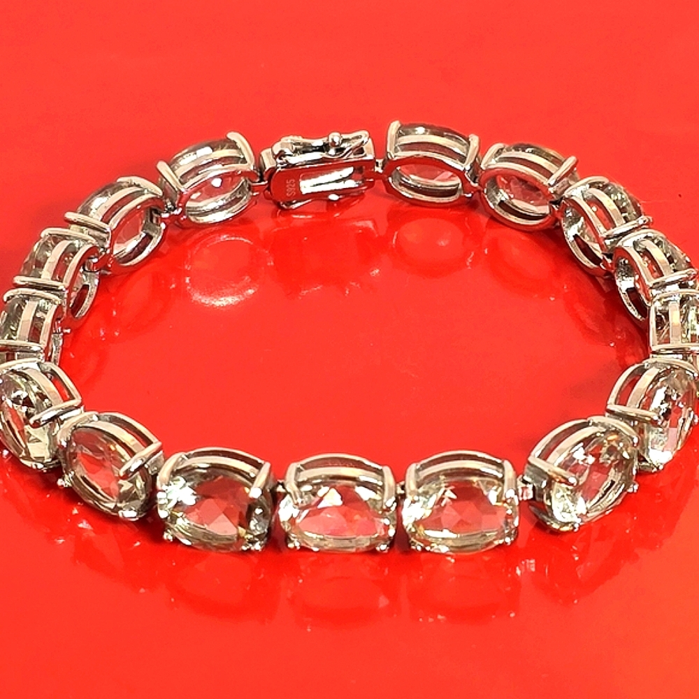 925 Sterling Silver Bracelet 18.5cm with Natural Green Amethyst 10x8mm